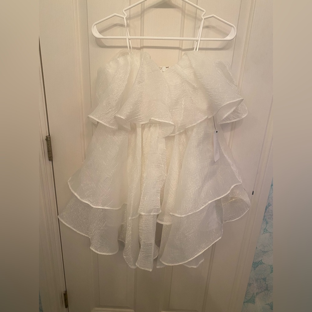 American Threads White Dress with Ruffles